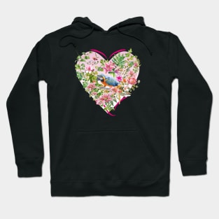 Pink Floral Heart with Blue Parrot Hoodie